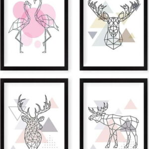 Sada plakátů v rámu 4 ks 24x29 cm Geometric Animals – Wallity. Nejlepší citáty o lásce