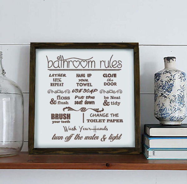 Cedule 34x34 cm Bathroom Rules – Evila Originals. Nejlepší citáty o lásce