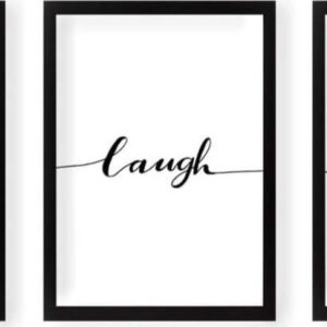 Sada plakátů v rámu 3 ks 24x29 cm Life Laugh Love – Vavien Artwork. Nejlepší citáty o lásce